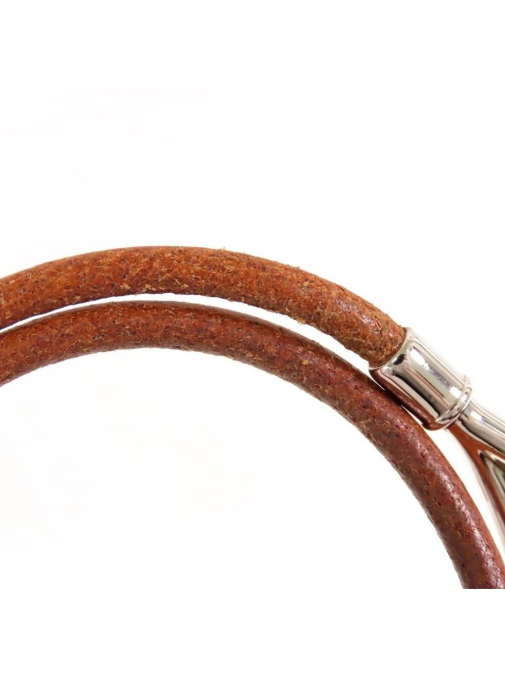 Hermes Jumbo Bracelet Brown Silver Leather Metal Double Tour - Picture 3 of 9